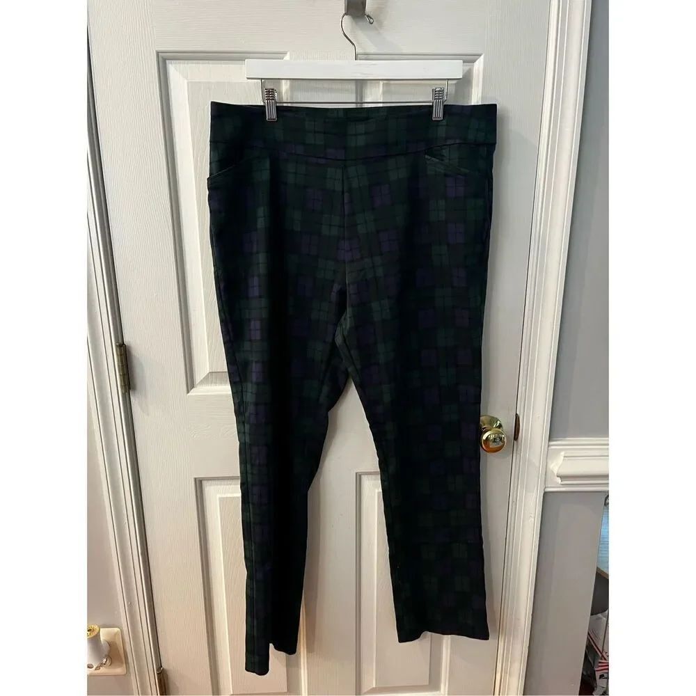 Croft & Barrow Blue & Green Plaid Stretch Pull On Pants sz 18 EUC Holiday